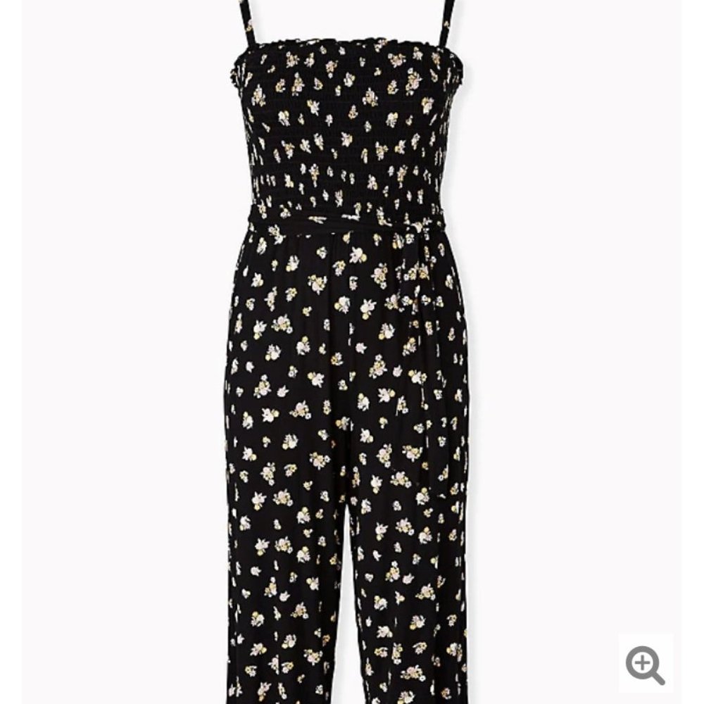 SUPER SOFT BLACK FLORAL SMOCKED CULOTTE JUMPSUIT